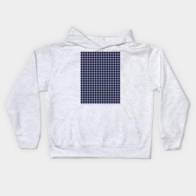 Navy Blue and White Grid Pattern Kids Hoodie by squeakyricardo